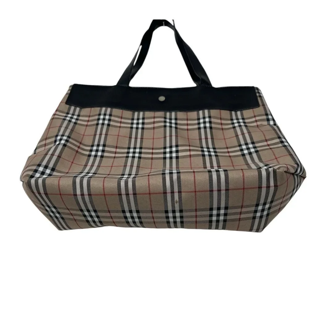 Authentic BURBERRY Nova‎ Check Shoulder Tote Bag Canvas Leather Beige